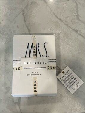 Rae Dunn "MRS." & “MR” Embroidered White Pillowcases - Set of 2